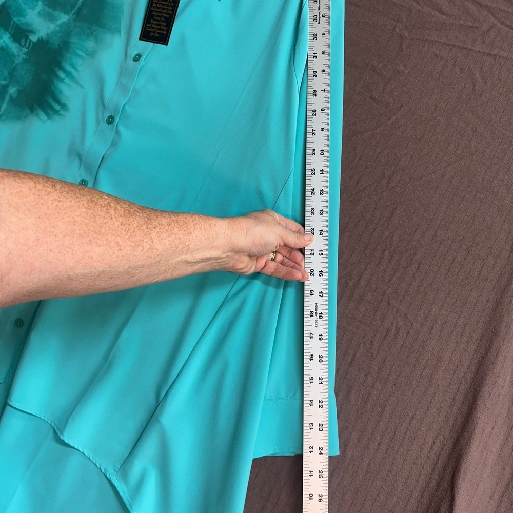 Denise‎ Karaman Teal Green Button Down Shirt Hi-Low Hem Tie Dye Blouse QVC - Picture 9 of 12